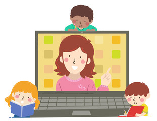 Kids Teacher Laptop Activity Illustration