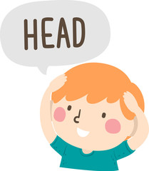 Kid Boy Naming Body Parts Head Illustration