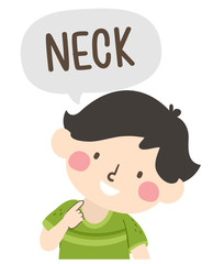 Kid Boy Naming Body Parts Neck Illustration