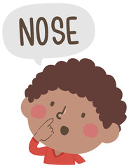 Kid Boy Naming Body Parts Nose Illustration