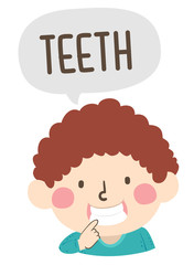 Kid Boy Naming Body Parts Teeth Illustration