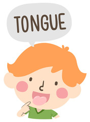 Kid Boy Naming Body Parts Tongue Illustration