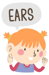 Kid Girl Naming Body Parts Ears Illustration