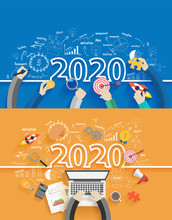 2020 new year business success creative drawing charts and graphs analysis and planning, consulting, team work, project management, brainstorming, research and development