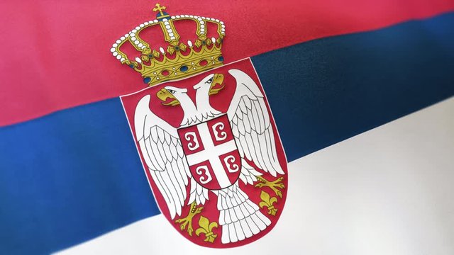 Serbia national flag seamlessly waving on realistic satin texture 29.97FPS