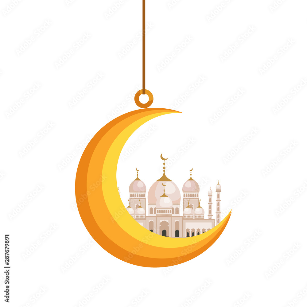 Sticker moon hanging with taj mahal mosque building