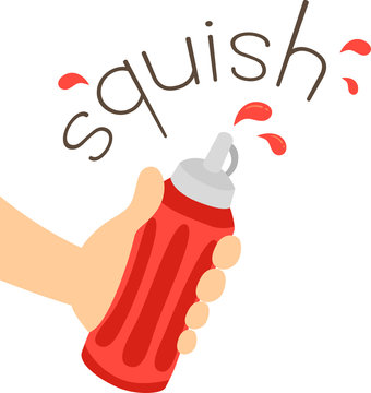 Hand Ketchup Bottle Onomatopoeia Sound Squish