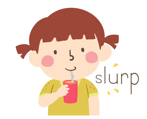 Kid Girl Drink Straw Onomatopoeia Sound Slurp
