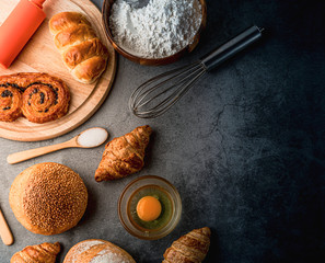 Freshly baked bread on wooden table