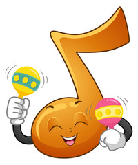 Music Note Mascot Play Maracas Illustration