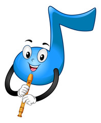 Music Note Mascot Play Recorder Illustration
