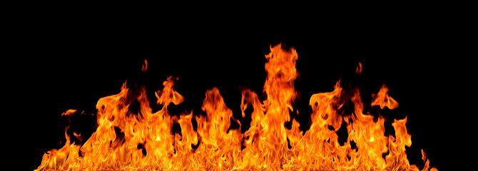 Fire flames on black background