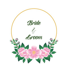 Wallpaper art of pink wreath frame, for wedding decoration text bride and groom. Vector