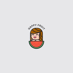 icon logo little girl and watermelon