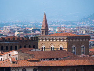 Sunlight view of Florence, Ponte Vecchio, Palazzo Vecchio and Florence Duomo, Italy. Florence architecture and landmark, Florence skyline