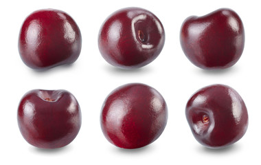 Set of cherries isolated on white background.