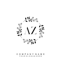 letter AZ surrounded by beautiful and elegant flowers and leaves. Wedding monogram logo template. Fashion Logo template Vectors,