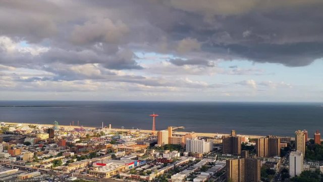a time lapse video over Coney Island Creek, looking at the parachute drop at Coney Island Park in the distance & the Coney Island Channel on the horizon