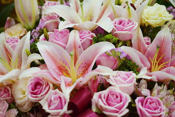 Lily and Pink roses flower bouquet background