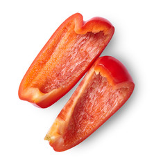 Slices of red pepper isolated on white background. Top view.