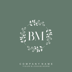 letter BM surrounded by beautiful and elegant flowers and leaves. Wedding monogram logo template. Fashion Logo template Vectors,