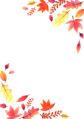 Sweet color autumn leaves freme watercolor hand painting for decoration on autumn festival.