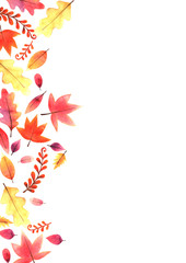 Sweet color autumn leaves freme watercolor hand painting for decoration on autumn festival.
