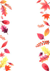 Sweet color autumn leaves freme watercolor hand painting for decoration on autumn festival.