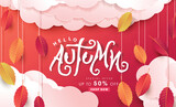 Autumn calligraphy .Seasonal lettering.autumn sale  banner background.vector illustration