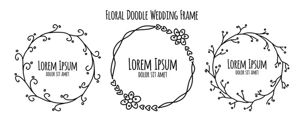Fototapeta na wymiar outline bundle flower and floral doodle hand drawn wedding invitation ornament vector illustration collection