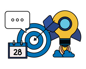 target arrow success with rocket bulb and icons