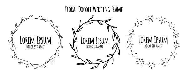 outline bundle flower and floral doodle hand drawn wedding invitation ornament vector illustration collection