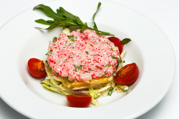 a fish salad with a caviar