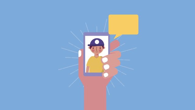 little student boy with smartphone elearning character animation
