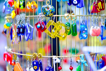 primitive decorations - earrings and brooch - made and cheap ornamental materials 