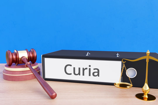 Curia &ndash; Folder with labeling, gavel and libra &ndash; law, judgement, lawyer