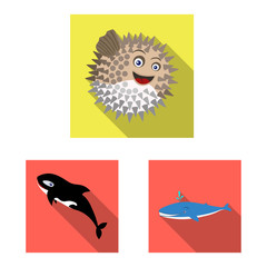 Isolated object of sea and animal sign. Set of sea and marine vector icon for stock.
