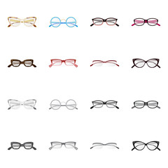 Vector design of glasses and frame logo. Collection of glasses and accessory stock vector illustration.
