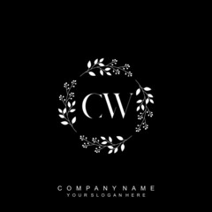 Fototapeta na wymiar letter CW surrounded by beautiful and elegant flowers and leaves. Wedding monogram logo template. Fashion Logo template Vectors,