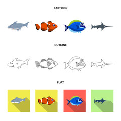 Vector illustration of sea and animal sign. Set of sea and marine stock vector illustration.