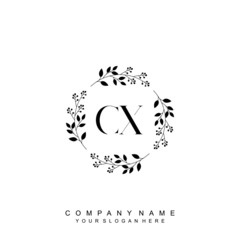 letter CX surrounded by beautiful and elegant flowers and leaves. Wedding monogram logo template. Fashion Logo template Vectors,