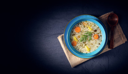 Polish sour cucumber soup or salt cucumber soup.