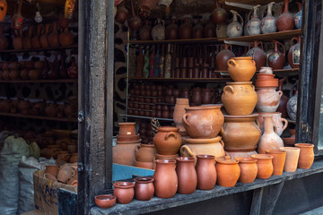 Shop of various clay products in Shaki city, Azerbaijan