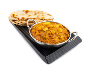 North Indian Healthy Cuisine Chole Paneer or Chole Paneer Curry Served with Tandoori Roti, Made From Boiled Chickpea with Cottage Cheese and Spices