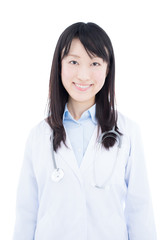 Young female doctor with stethoscope isolated on white background