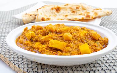 North Indian Healthy Cuisine Chole Paneer or Chole Paneer Curry Served with Tandoori Roti, Made From Boiled Chickpea with Cottage Cheese and Spices