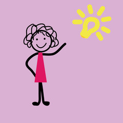 stick girl for animation style,  Idea sing, solution, thinking concept.	