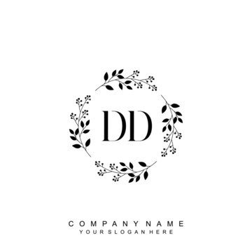 letter DD surrounded by beautiful and elegant flowers and leaves. Wedding monogram logo template. Fashion Logo template Vectors,