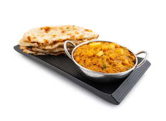 North Indian Healthy Cuisine Chole Paneer or Chole Paneer Curry Served with Tandoori Roti, Made From Boiled Chickpea with Cottage Cheese and Spices