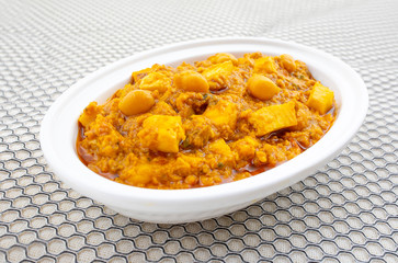 North Indian Healthy Cuisine Chole Paneer or Chole Paneer Curry Made From Boiled Chickpea with Cottage Cheese and Spices